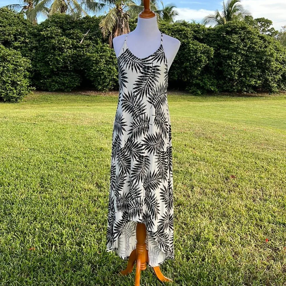 C&C California Dress high low Palm Print Tropical Shelf Bra Vacation Travel L